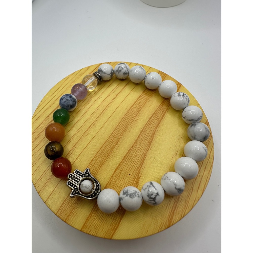 Chakra Hamsa Hand Beaded Stretch Bracelet Healing‎ Stones Yoga Meditation